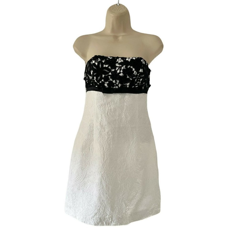 Michael Kors Collection Womens Sz 2 White Black Crochet Overlay Mini Dress Italy